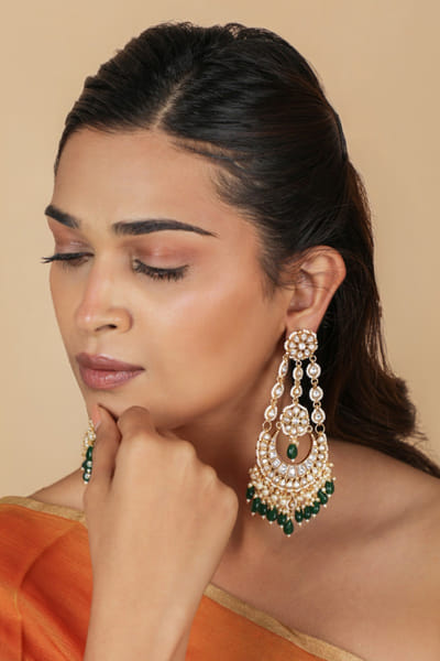 Riana Jewellery Green beaded jadau chandbaali earrings RIANAPR26D243473