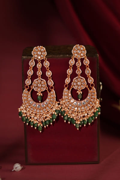 Riana Jewellery Green beaded jadau chandbaali earrings RIANAPR26D243473