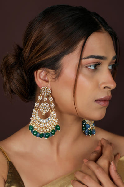 Riana Jewellery Blue and green beaded jadau earrings RIANAPR26D243474