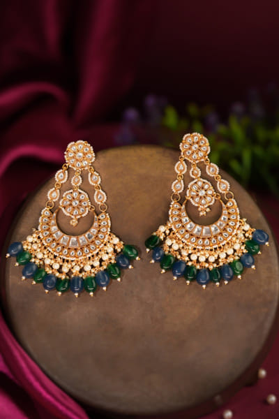 Riana Jewellery Blue and green beaded jadau earrings RIANAPR26D243474