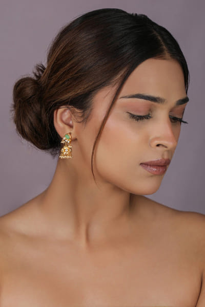 Riana Jewellery Mint green pearl jadau earrings RIANAPR26D143351