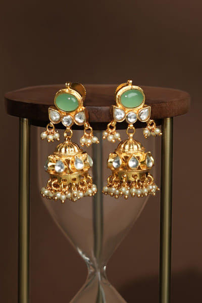 Riana Jewellery Mint green pearl jadau earrings RIANAPR26D143351