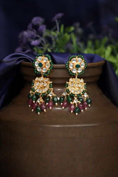 Riana Jewellery Purple and green gold plated jadau earrings RIANAPR26D143352