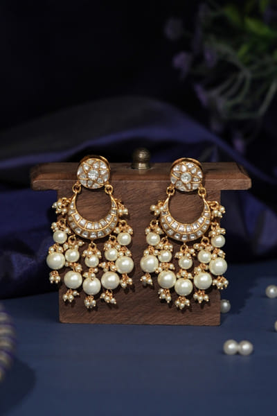 Riana Jewellery White gold plated pearl chandbaali earrings RIANAPR26D143353