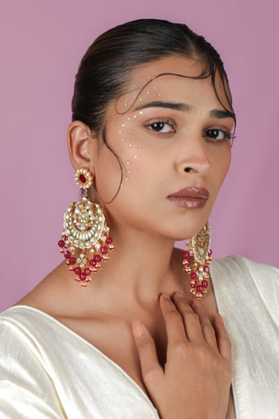 Riana Jewellery Pink beaded chandbaali earrings RIANAPR26D143354