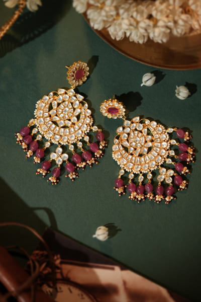 Riana Jewellery Pink beaded chandbaali earrings RIANAPR26D143354