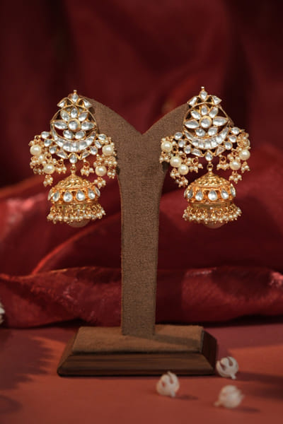 Riana Jewellery White gold plated jadau jhumki earrings RIANAPR26D243467