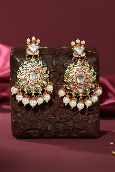 Riana Jewellery Green pearl embellished jadau earrings RIANAPR26D243469