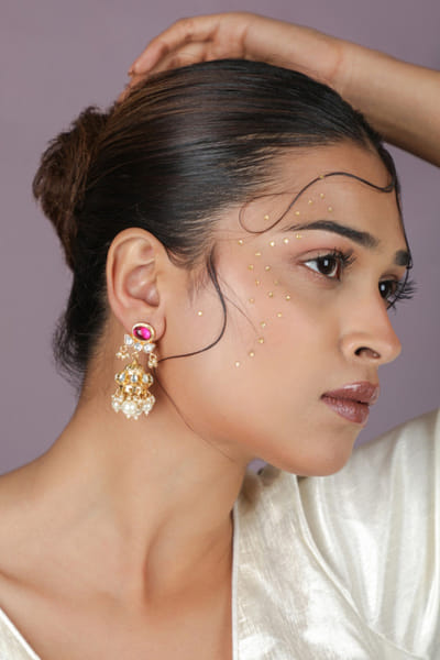 Riana Jewellery Rose pink pearl gold plated jhumki earrings RIANAPR26D243470