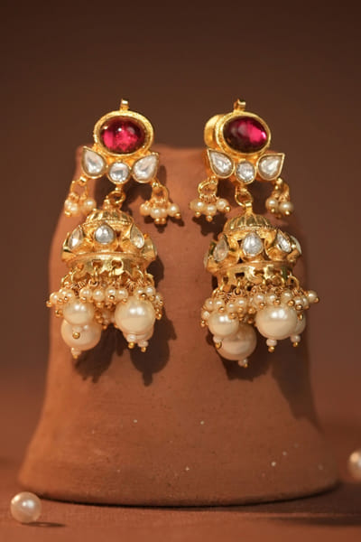 Riana Jewellery Rose pink pearl gold plated jhumki earrings RIANAPR26D243470