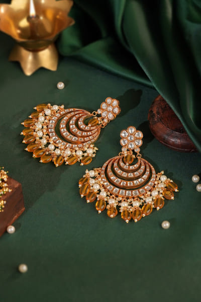 Riana Jewellery Yellow pearl encrusted jadau earrings RIANAPR26D143347