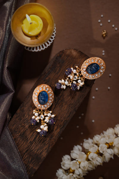 Riana Jewellery Blue stone encrusted jadau earrings RIANAPR26D143342
