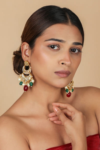 Riana Jewellery Red and green stone earrings RIANAPR26D143343