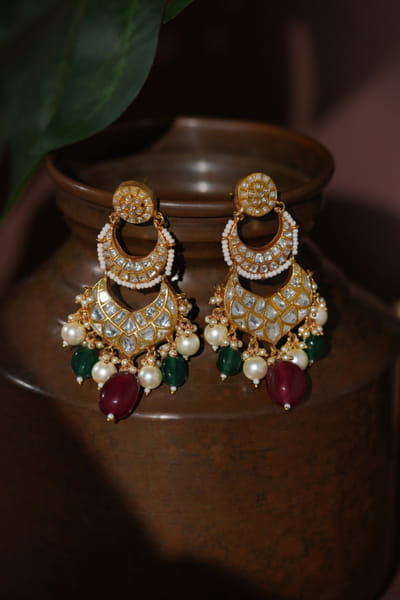 Riana Jewellery Red and green stone earrings RIANAPR26D143343