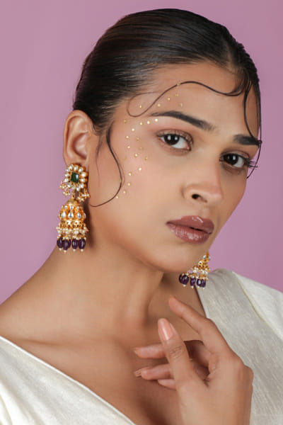Riana Jewellery Purple beaded jhumki earrings RIANAPR26D243477
