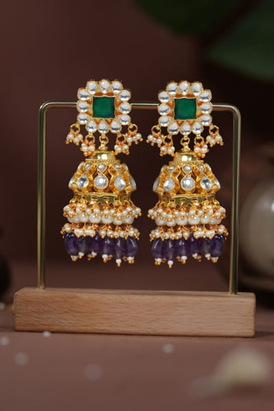 Riana Jewellery Purple beaded jhumki earrings RIANAPR26D243477
