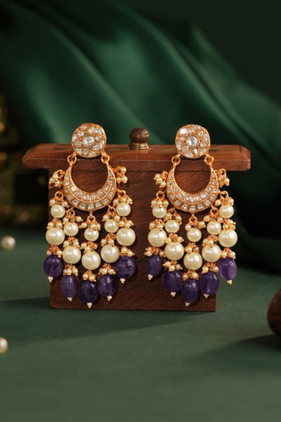 Riana Jewellery Purple pearl encrusted chandbaali earrings RIANAPR26D243478