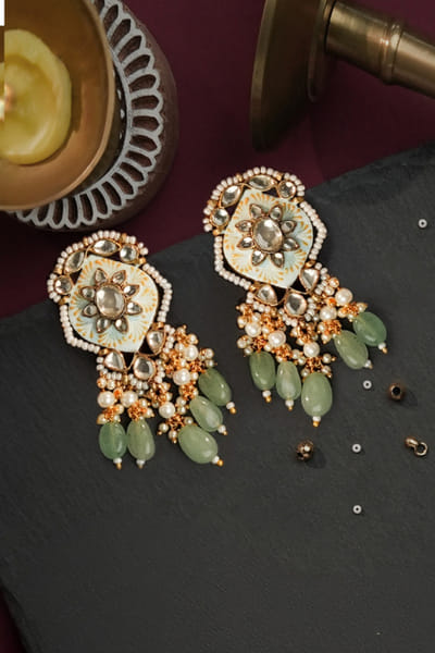 Riana Jewellery Sea green meenakari jadau earrings RIANAPR26D243479
