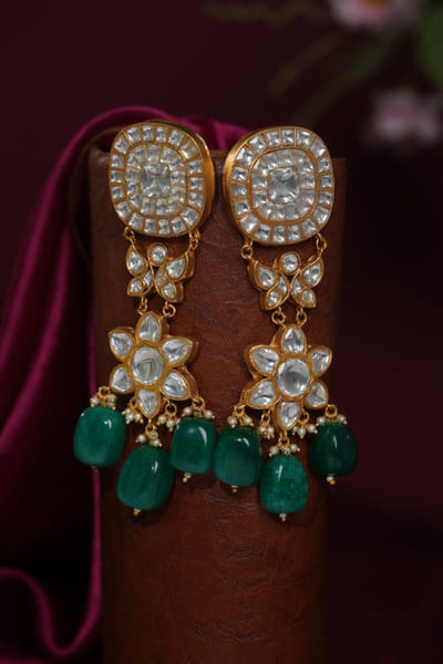 Riana Jewellery Green and white kundan jadau stone earrings RIANAPR26D243481