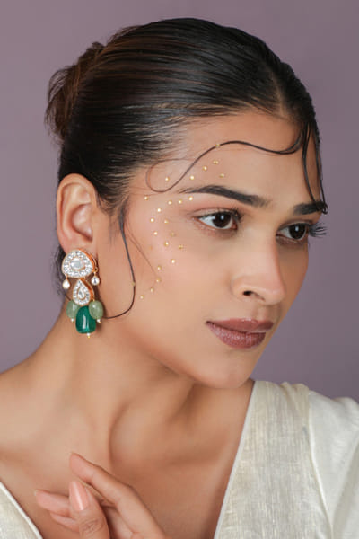 Riana Jewellery Green and white gold plated jadau earrings RIANAPR26D243483