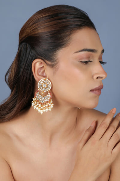 Riana Jewellery Pink and white gold plated kundan earrings RIANAPR26D243484