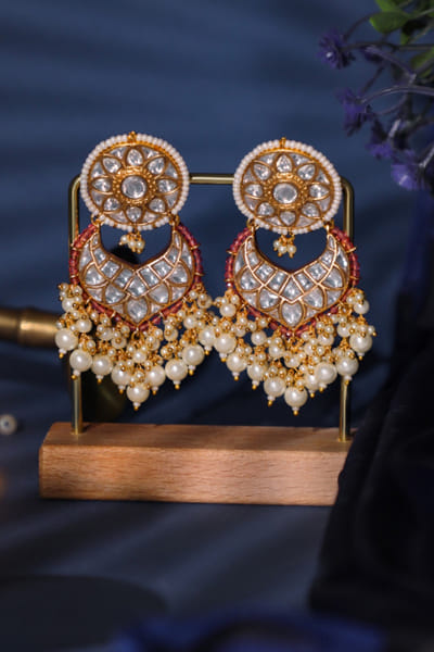 Riana Jewellery Pink and white gold plated kundan earrings RIANAPR26D243484