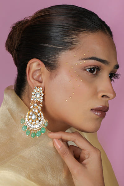 Riana Jewellery Green and white stone encrusted jadau earrings RIANAPR26D243485