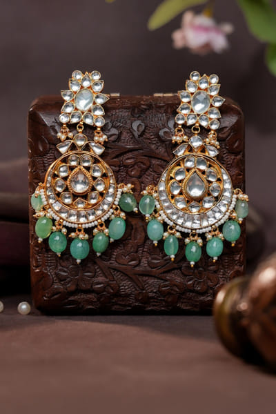 Riana Jewellery Green and white stone encrusted jadau earrings RIANAPR26D243485