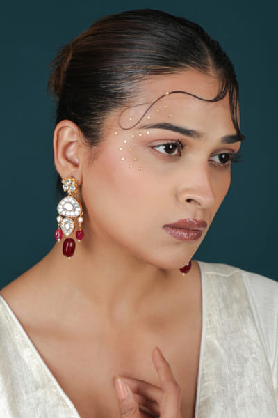 Riana Jewellery Pink and white kundan gold plated earrings RIANAPR26D243487
