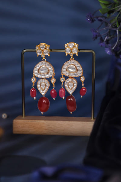 Riana Jewellery Pink and white kundan gold plated earrings RIANAPR26D243487