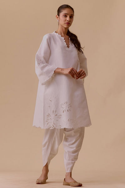 Ivory cutwork choga-style kurta set