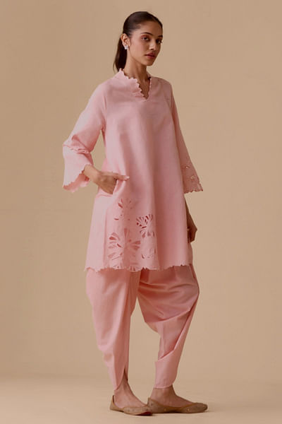 Yellow cutwork kurta set