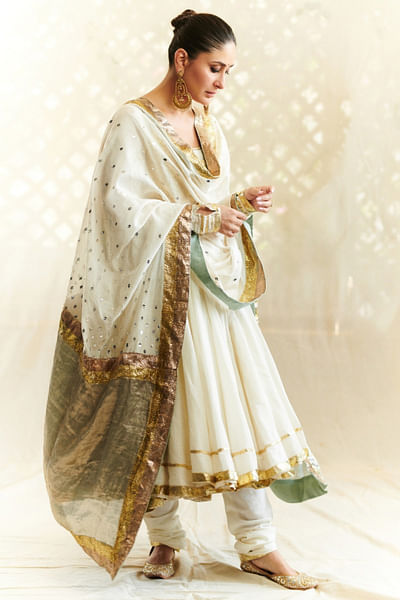 White gota anarkali set