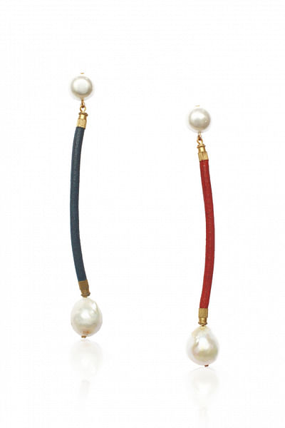 Leather, mother of pearl and baroque pearl earrings