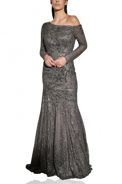 Charcoal grey embellished gown
