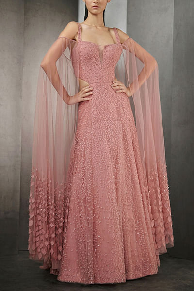 Rose pink cape gown