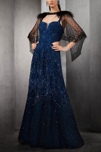 Blue embellished gown