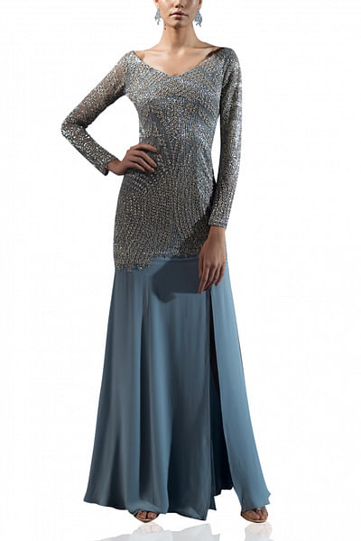 Sea blue fishtail gown