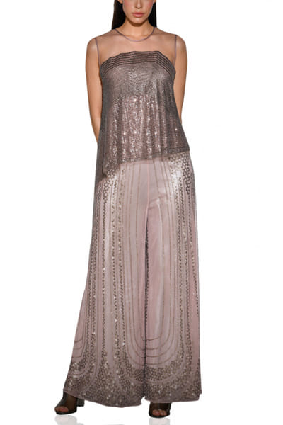 Rohit Gandhi + Rahul Khanna Mauve embellished top with trouser RGRJUN2010
