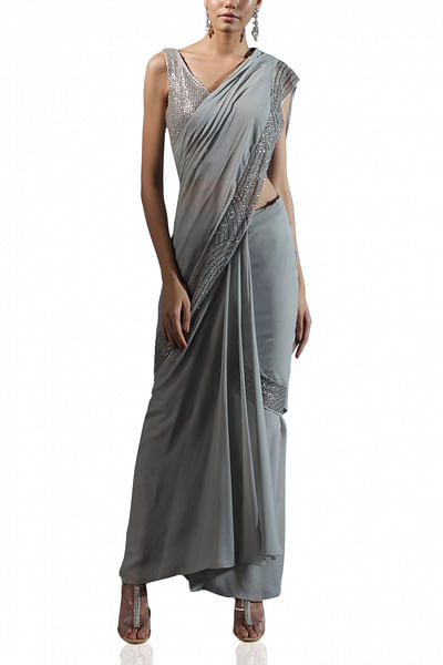 Grey draped sari