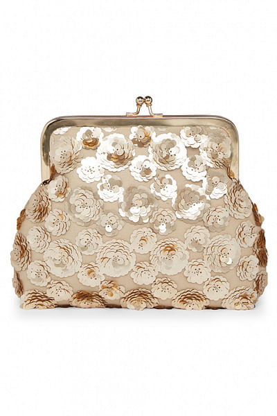 Gold floral embellished pouch clutch