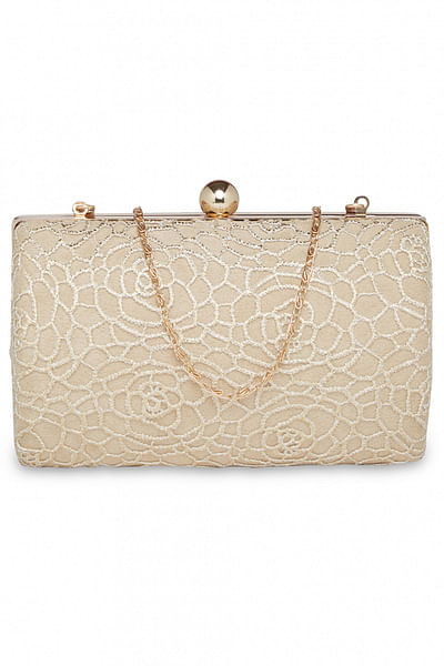 Gold and white lace clutch