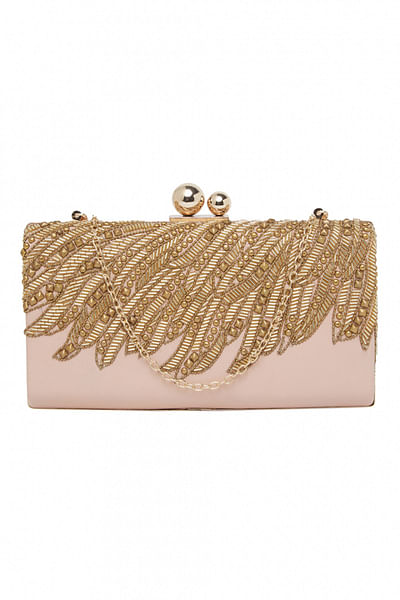Pink & gold embroidered clutch