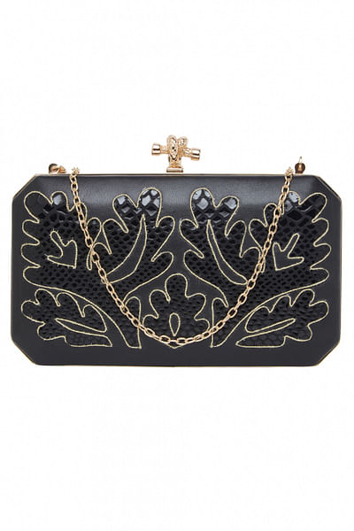 Black leather patchwork clutch