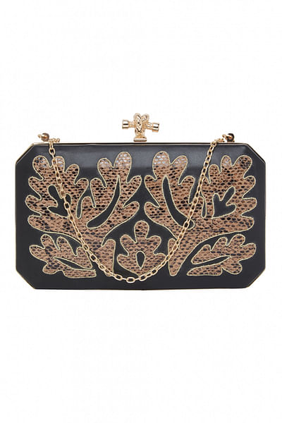 Black & gold embroidered clutch