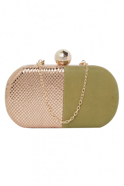 Olive green metallic clutch