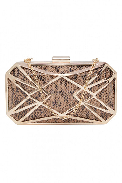 Snake print embellished clutch