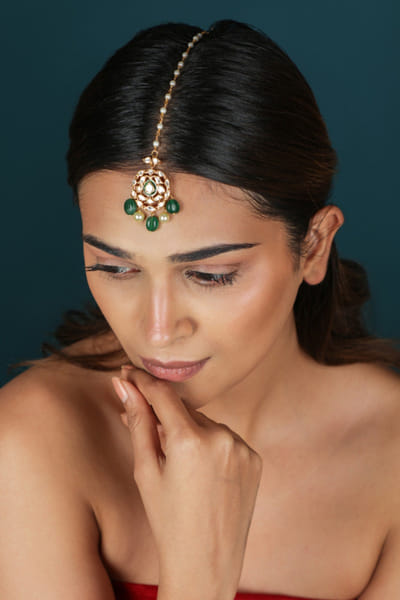 Riana Jewellery Green meenakari gold plated maang tikka RIANAPR26D243490