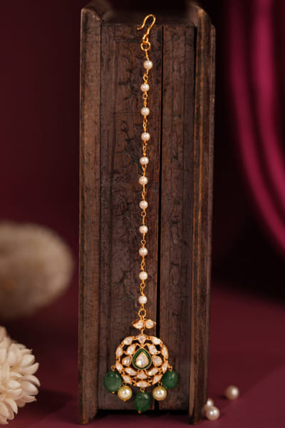 Riana Jewellery Green meenakari gold plated maang tikka RIANAPR26D243490