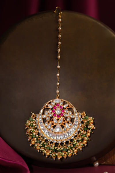 Riana Jewellery Pink gold plated pearl maang tikka RIANAPR26D243491